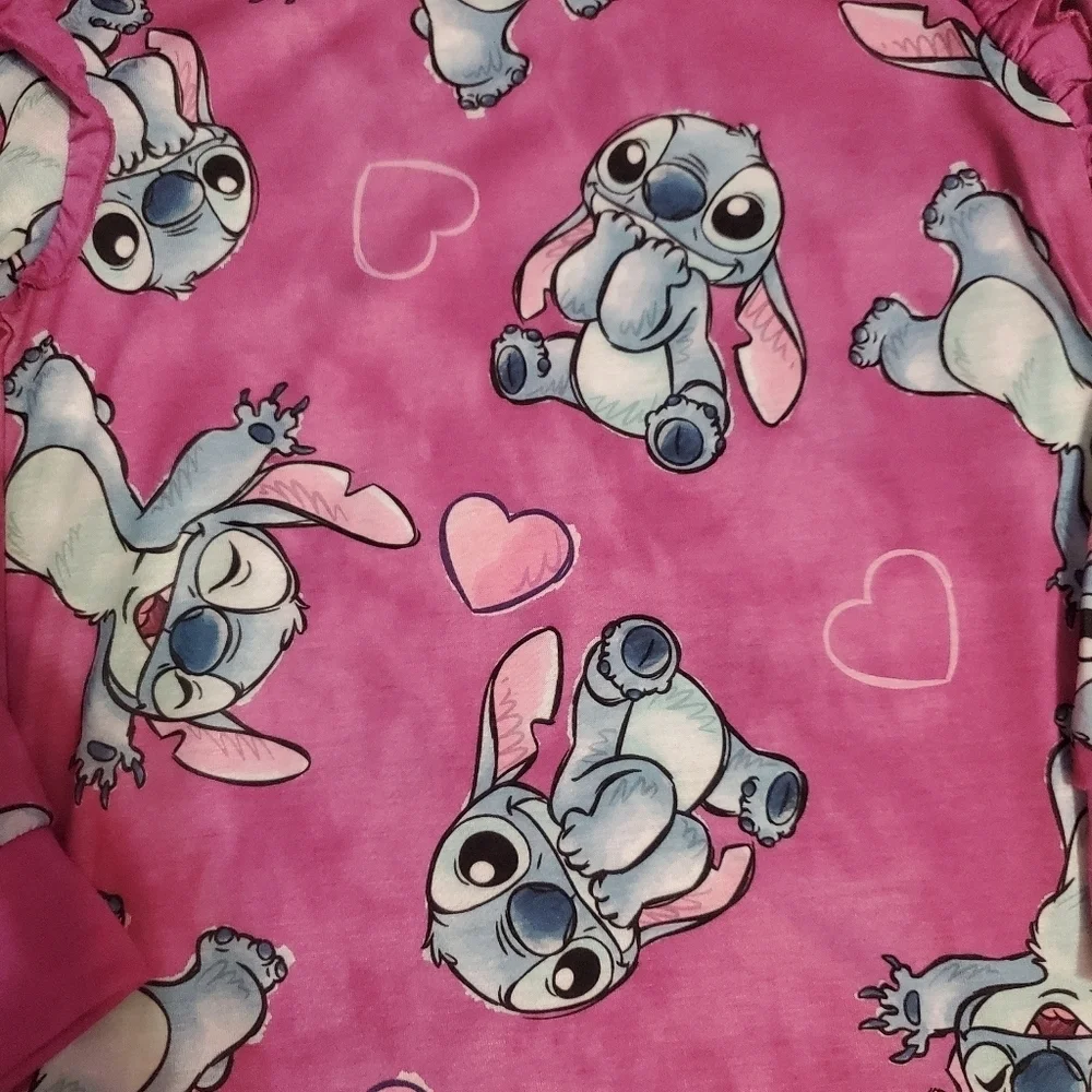 NWT Disney Kids Girl's Long Sleeved Stitch Nightgown Pajamas XS 4/5